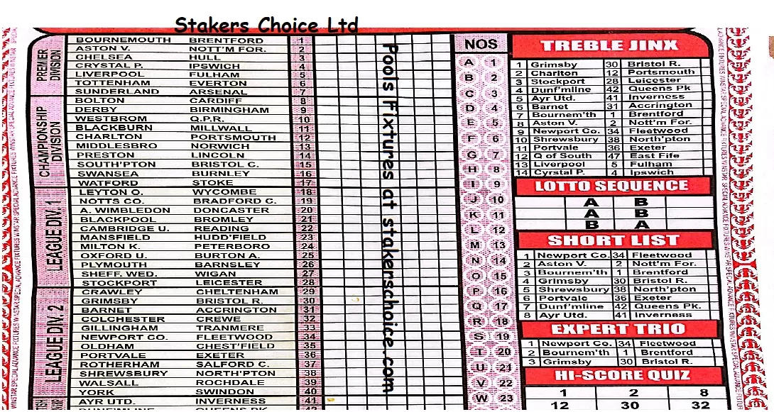 football pools fixtures
